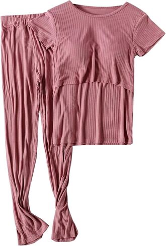 Womens Causal Nurisng Pajamas/pjs Modal Maternity Breastfeeding Sleepwear Summer Short Sleeves Shirts Sets in Saudi Arabia