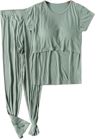 Womens Causal Nurisng Pajamas/pjs Modal Maternity Breastfeeding Sleepwear Summer Short Sleeves Shirts Sets in Saudi Arabia