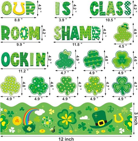 مجموعة تزيين لوحة إعلانات عيد القديس باتريك، قطع شامروك، حدود البرسيم لفصل الربيع، ديكور حفلات المدرسة، الحائط in Kuwait
