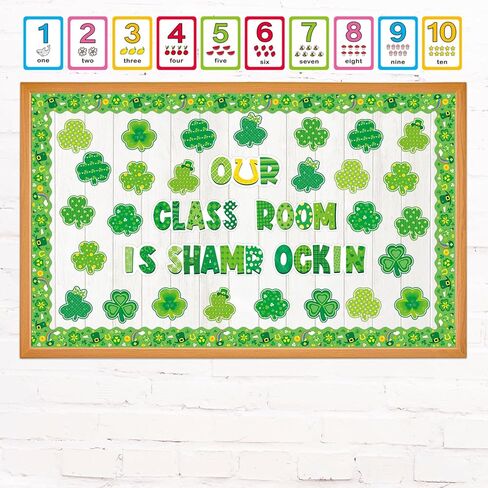 مجموعة تزيين لوحة إعلانات عيد القديس باتريك، قطع شامروك، حدود البرسيم لفصل الربيع، ديكور حفلات المدرسة، الحائط in Kuwait