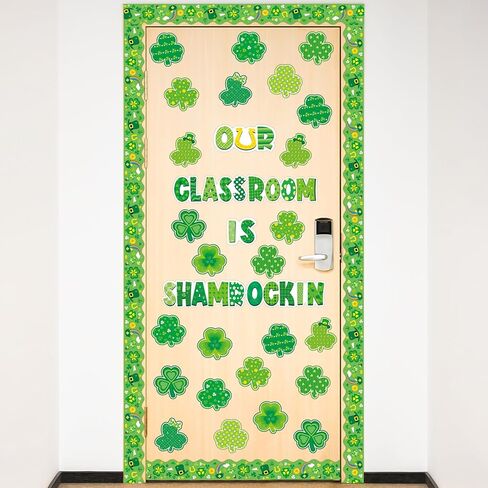مجموعة تزيين لوحة إعلانات عيد القديس باتريك، قطع شامروك، حدود البرسيم لفصل الربيع، ديكور حفلات المدرسة، الحائط in Kuwait