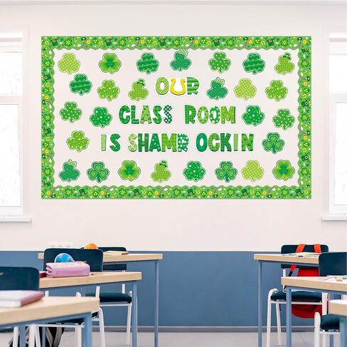 مجموعة تزيين لوحة إعلانات عيد القديس باتريك، قطع شامروك، حدود البرسيم لفصل الربيع، ديكور حفلات المدرسة، الحائط in Kuwait