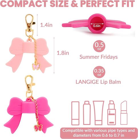 2 Pcs Lip Gloss Keychain Compatible with Summer Fridays 0.5 Oz & LANGIGE 0.35 Oz Lip Balm for Bag Wallet Keys, Silicone Cap with 2 Pcs Charm Hooks for DIY Cup & Phone in Kuwait