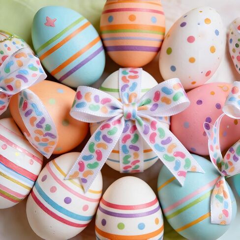 شريط عيد الفصح من ميسيي، شرائط بيض عيد الفصح، أرنب الجزر، تستخدم لأقواس الشعر، إكليل، تغليف الهدايا، تزيين السلة (مجموعة عيد الفصح 1) in Kuwait