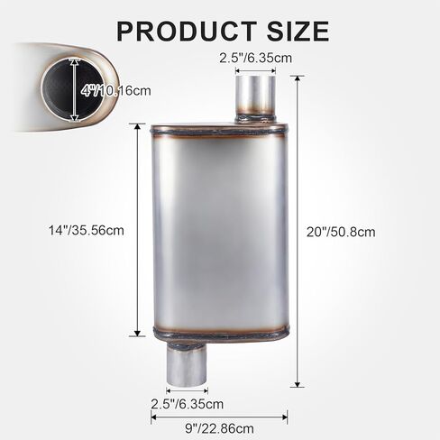 Exhaust Muffler Universal 2.5" Inlet/Outlet, Overall Length 20" 409 Stainless Straight-Through Performance Muffler for Cars Trucks in Kuwait