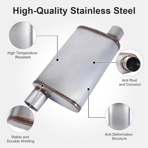 Exhaust Muffler Universal 2.5" Inlet/Outlet, Overall Length 20" 409 Stainless Straight-Through Performance Muffler for Cars Trucks in Kuwait