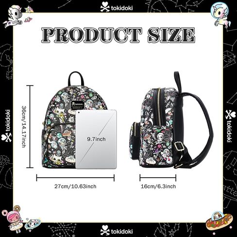 حقيبة ظهر صغيرة من Tokidoki للنساء، حقيبة كتف من جلد البولي يوريثان الأسود Unicorno حقيبة يد للعمل والتسوق والسفر (PU-أسود) in Saudi Arabia