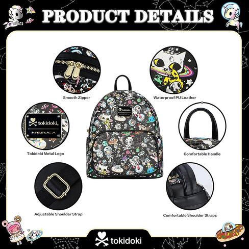 حقيبة ظهر صغيرة من Tokidoki للنساء، حقيبة كتف من جلد البولي يوريثان الأسود Unicorno حقيبة يد للعمل والتسوق والسفر (PU-أسود) in Saudi Arabia