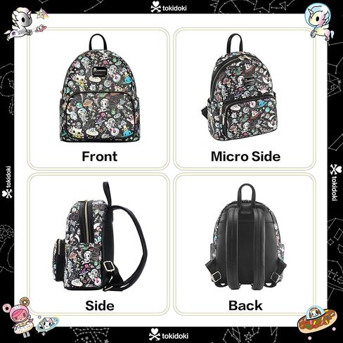 حقيبة ظهر صغيرة من Tokidoki للنساء، حقيبة كتف من جلد البولي يوريثان الأسود Unicorno حقيبة يد للعمل والتسوق والسفر (PU-أسود) in Saudi Arabia