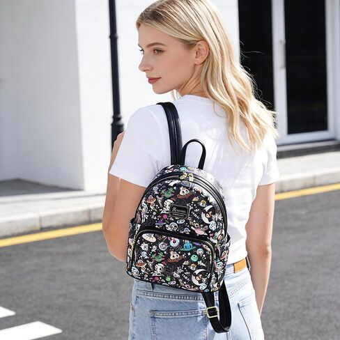 حقيبة ظهر صغيرة من Tokidoki للنساء، حقيبة كتف من جلد البولي يوريثان الأسود Unicorno حقيبة يد للعمل والتسوق والسفر (PU-أسود) in Saudi Arabia
