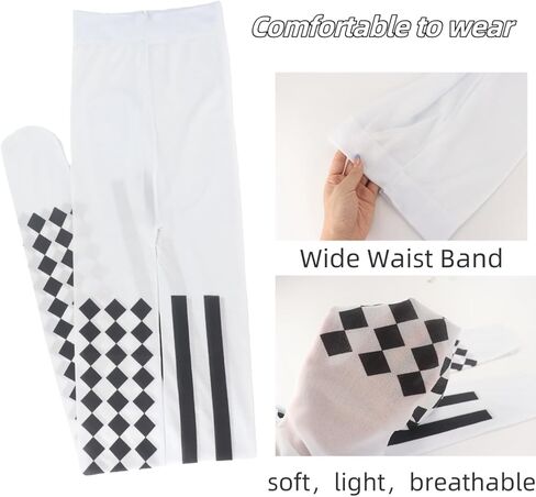White Asymmetrical Harlequin & Stripe Pattern Tights – Bold Black-White Contrast Pantyhose for Women Halloween Cosplay Trendy Daily Wear in Saudi Arabia