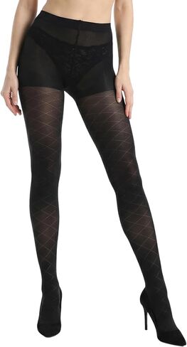 Diamond Patterned Control Top Tights - 50 Denier patterned tights for women - Black Tight with Designs in Saudi Arabia