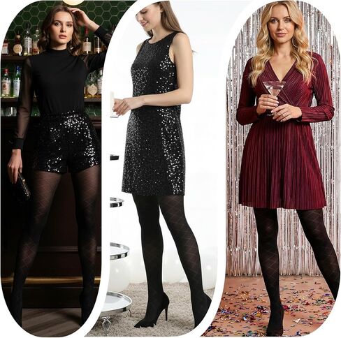 Diamond Patterned Control Top Tights - 50 Denier patterned tights for women - Black Tight with Designs in Saudi Arabia