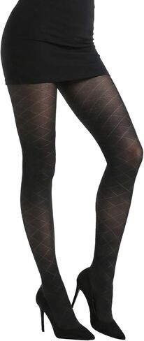 Diamond Patterned Control Top Tights - 50 Denier patterned tights for women - Black Tight with Designs in Saudi Arabia