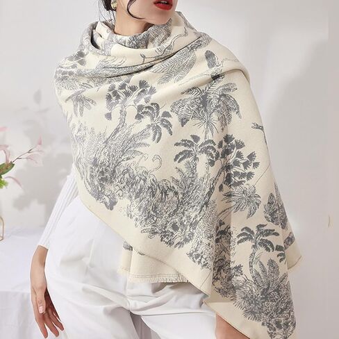 Warm Scarf Cashmere Shawl Women Rainforest Pattern Reversible Pashmina With Tassel Large Long Scarf Warm Wrap Stole in Saudi Arabia