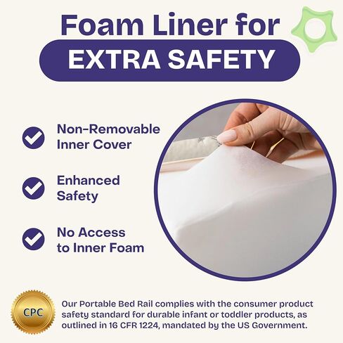 حاجز سرير مريح للأطفال الصغار | قضبان سرير للأطفال الصغار مع غطاء قابل للغسل - واقي لسرير الأطفال الإسفنجي - حاجز سرير لسرير مزدوج وسرير كينج وسرير كوين [عبوة واحدة] in Kuwait