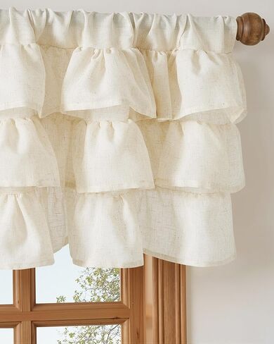NICETOWN Farmhouse Valance Curtains 16 Inches Long for Kitchen & Bathroom, Linen Three-Tiered Ruffled Rod Pocket Design, Light Filtering Farmhouse Window Treatment, 52 W. in Saudi Arabia