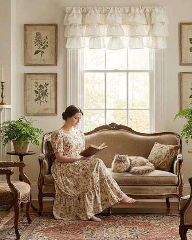 NICETOWN Farmhouse Valance Curtains 16 Inches Long for Kitchen & Bathroom, Linen Three-Tiered Ruffled Rod Pocket Design, Light Filtering Farmhouse Window Treatment, 52 W. in Saudi Arabia