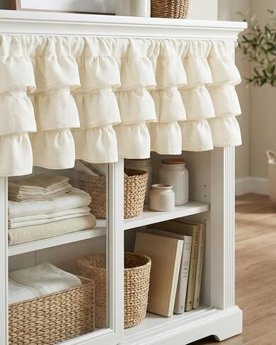 NICETOWN Farmhouse Valance Curtains 16 Inches Long for Kitchen & Bathroom, Linen Three-Tiered Ruffled Rod Pocket Design, Light Filtering Farmhouse Window Treatment, 52 W. in Saudi Arabia