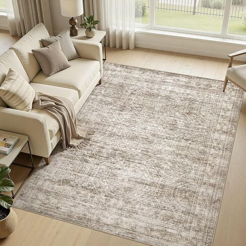 Large Area Rugs for Living Room 5x7, Machine Washable Rugs with Non Slip Backing Modern Neutral Abstract Rugs Stain Resistant Distressed Vintage Carpets for Home Office Decor (5x7 Beige) in Saudi Arabia