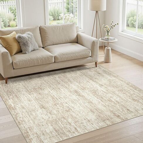 Large Area Rugs for Living Room 5x7, Machine Washable Rugs with Non Slip Backing Modern Neutral Abstract Rugs Stain Resistant Distressed Vintage Carpets for Home Office Decor (5x7 Beige) in Saudi Arabia