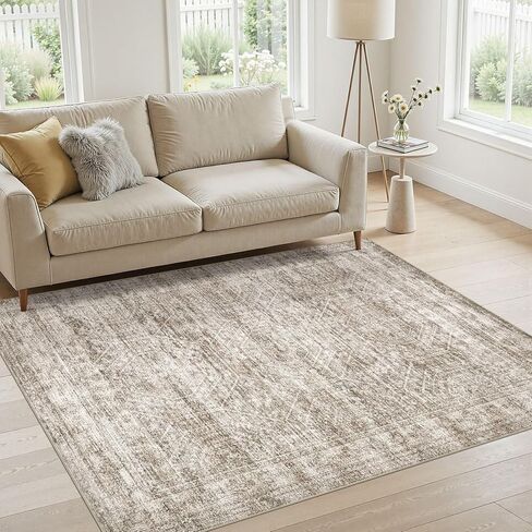 Large Area Rugs for Living Room 5x7, Machine Washable Rugs with Non Slip Backing Modern Neutral Abstract Rugs Stain Resistant Distressed Vintage Carpets for Home Office Decor (5x7 Beige) in Saudi Arabia