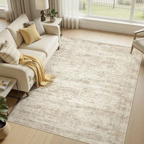 Large Area Rugs for Living Room 5x7, Machine Washable Rugs with Non Slip Backing Modern Neutral Abstract Rugs Stain Resistant Distressed Vintage Carpets for Home Office Decor (5x7 Beige) in Saudi Arabia