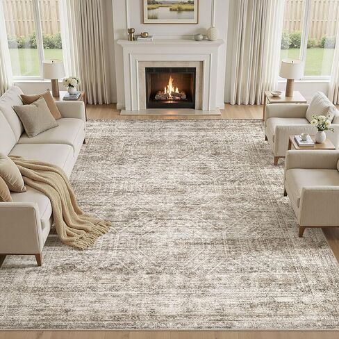 Large Area Rugs for Living Room 5x7, Machine Washable Rugs with Non Slip Backing Modern Neutral Abstract Rugs Stain Resistant Distressed Vintage Carpets for Home Office Decor (5x7 Beige) in Saudi Arabia
