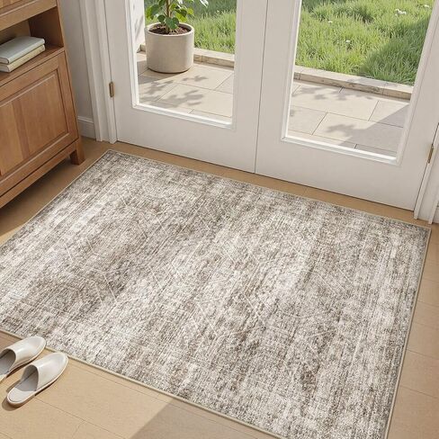 Large Area Rugs for Living Room 5x7, Machine Washable Rugs with Non Slip Backing Modern Neutral Abstract Rugs Stain Resistant Distressed Vintage Carpets for Home Office Decor (5x7 Beige) in Saudi Arabia