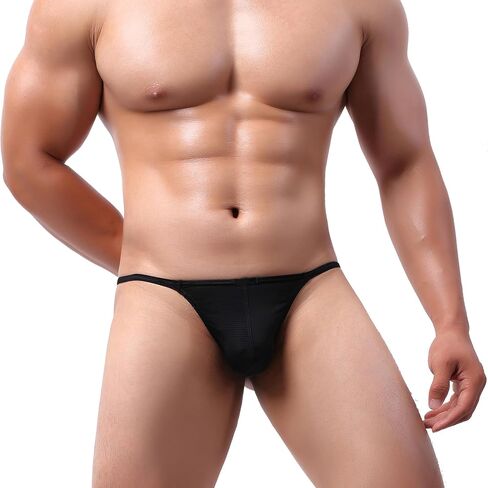 Men's Low Rise Striped G-String Underwear Silky T-back Bulge Underpanties for Men in Saudi Arabia