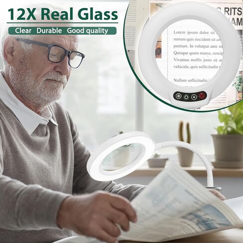 عدسة مكبرة 10X مع ضوء وحامل، 5 أوضاع ألوان، مصباح مكتبي مكبر مرن قابل للتعتيم بدون خطوات، عدسة مكبرة بإضاءة LED بدون استخدام اليدين للعمل عن قرب وهواية القراءة والرسم in Kuwait