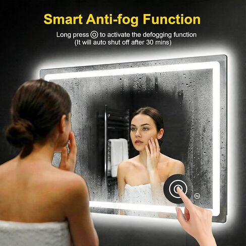 مرآة حمام LED مع أضواء - مقاومة للضباب، قابلة للتعتيم، إضاءة خلفية + إضاءة أمامية، 3 ألوان إضاءة - مرايا زينة مضاءة مقاس 40 بوصة × 30 بوصة للجدار، زجاج مقسى مقاوم للكسر، وظيفة الذاكرة in Kuwait
