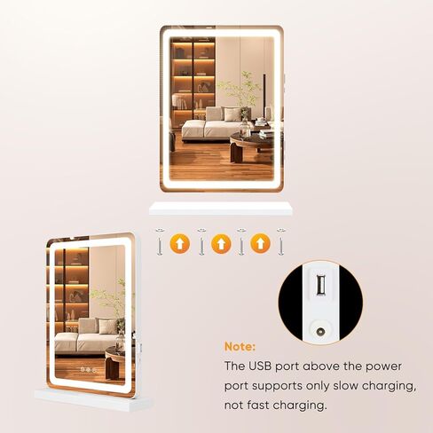 مرآة مكياج LED مقاس 17 بوصة × 13 بوصة من DUMOS، مرآة مكياج قابلة للتعتيم بـ 3 أوضاع ألوان مع وظيفة الذاكرة، شحن USB، إطار من الألومنيوم، مرآة مضاءة للمكتب أو غرفة النوم in Kuwait