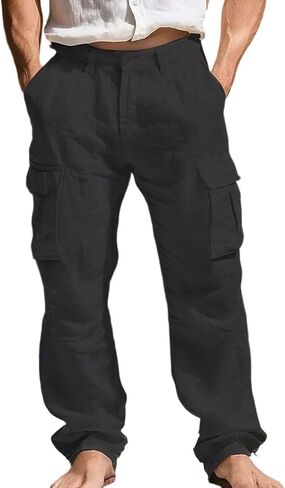 Breathable Linen Pants Casual Beach Summer Loose Fit Lightweight Cargo Pant with Pockets Elastic Waist Trousers in Saudi Arabia