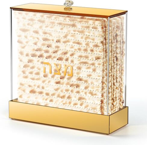 Acrylic Matzah Box Holder 8.3 x 8.3 Inches Clear Passover Matzo Box Decor for Storage and Display Elegant Gold Pesach Seder Matzah Holder for Passover Seder Jewish Holiday Table Decoration in Kuwait
