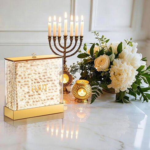 Acrylic Matzah Box Holder 8.3 x 8.3 Inches Clear Passover Matzo Box Decor for Storage and Display Elegant Gold Pesach Seder Matzah Holder for Passover Seder Jewish Holiday Table Decoration in Kuwait