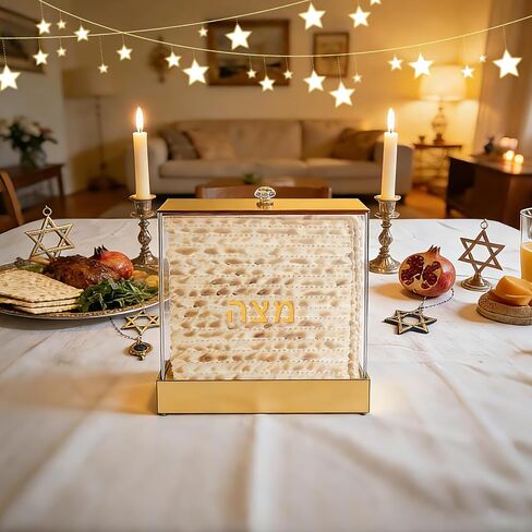 Acrylic Matzah Box Holder 8.3 x 8.3 Inches Clear Passover Matzo Box Decor for Storage and Display Elegant Gold Pesach Seder Matzah Holder for Passover Seder Jewish Holiday Table Decoration in Kuwait