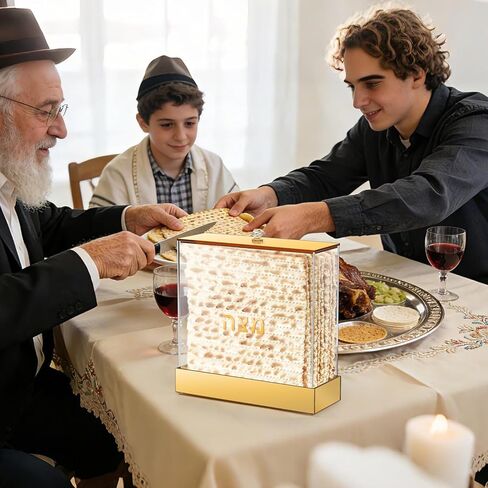 Acrylic Matzah Box Holder 8.3 x 8.3 Inches Clear Passover Matzo Box Decor for Storage and Display Elegant Gold Pesach Seder Matzah Holder for Passover Seder Jewish Holiday Table Decoration in Kuwait