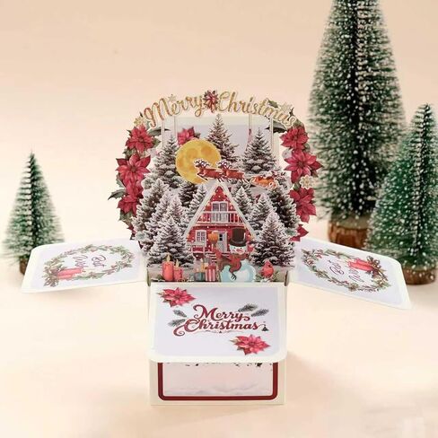 3D Pop-Up Christmas Greeting Card - Circular Paper Cut Holiday Card with Festive Blessings, Perfect Seasonal Gift in Saudi Arabia