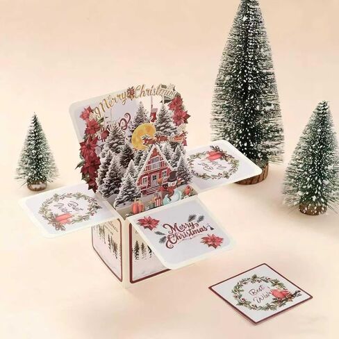 3D Pop-Up Christmas Greeting Card - Circular Paper Cut Holiday Card with Festive Blessings, Perfect Seasonal Gift in Saudi Arabia