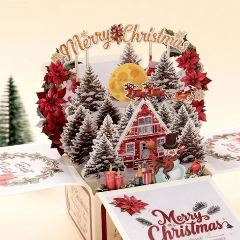 3D Pop-Up Christmas Greeting Card - Circular Paper Cut Holiday Card with Festive Blessings, Perfect Seasonal Gift in Saudi Arabia