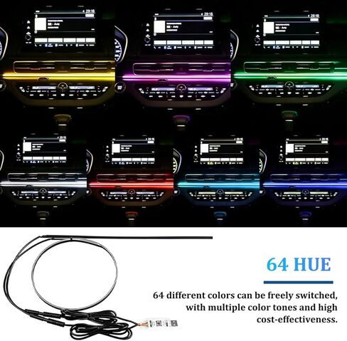 Car LED Strip Lights, 43.3 Inch & 13.8 Inch 2 in 1 64 Colors Music Mode Inside Vehicle Dash Ambient Lighting Kit with Wireless Remote Control, Auto Dashboard Lamp, Universal Fit in Saudi Arabia