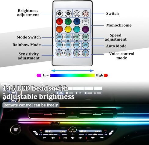 Car LED Strip Lights, 43.3 Inch & 13.8 Inch 2 in 1 64 Colors Music Mode Inside Vehicle Dash Ambient Lighting Kit with Wireless Remote Control, Auto Dashboard Lamp, Universal Fit in Saudi Arabia