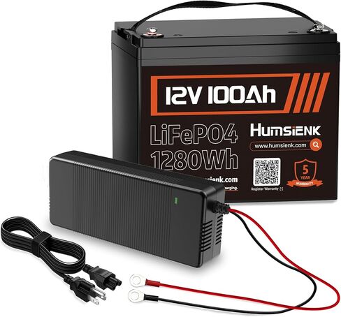 بطارية HumsiENK 12V 100Ah LiFePO4 - حجم المجموعة 24 للمحرك البحري/الصيد، مدمج 100 أمبير BMS، 15000+ بطارية ليثيوم ذات دورة عميقة مع قطع منخفض لدرجة الحرارة للمركبات الترفيهية/التخييم/خارج الشبكة in Kuwait