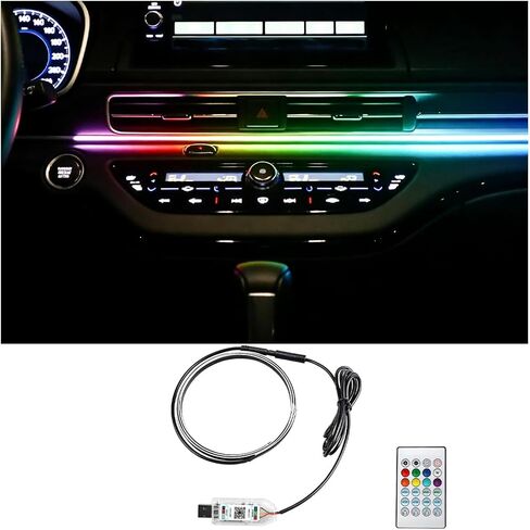 Car LED Strip Lights, 43.3 Inch & 13.8 Inch 2 in 1 64 Colors Music Mode Inside Vehicle Dash Ambient Lighting Kit with Wireless Remote Control, Auto Dashboard Lamp, Universal Fit in Saudi Arabia