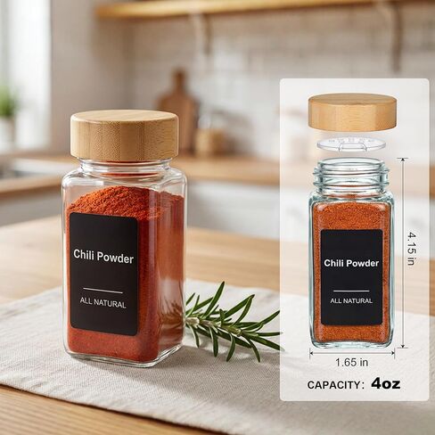 ملصقات مطبوعة مسبقًا - ملصقات سوداء مقاومة للماء لبرطمانات توابل طعام المطبخ، وملصقات توابل لتنظيم مخزن المطبخ - 96 قطعة (الجرار غير متضمنة) in Kuwait