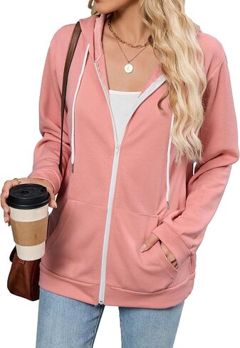 Women’s Full-Zip Hoodie, Drawstring Kangaroo Pocket Casual Pullover for Daily Wear, Brunch, Casual Gatherings in Saudi Arabia