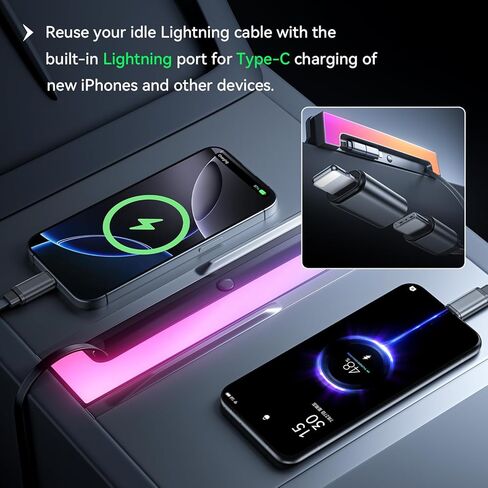 محور شحن وحدة التحكم المخفية موديل Y Juniper 2025-2026، قاعدة شحن الملحقات الداخلية Tesla Model 3 Highland 2024-2025، شاحن سريع مع كابل قابل للسحب، من النوع C إلى Lightning، 60 وات GaN in Kuwait