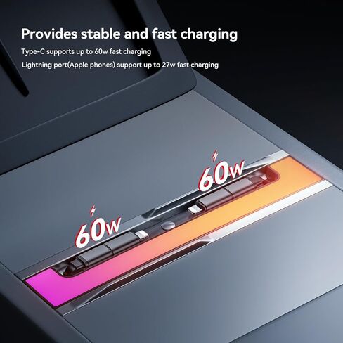 محور شحن وحدة التحكم المخفية موديل Y Juniper 2025-2026، قاعدة شحن الملحقات الداخلية Tesla Model 3 Highland 2024-2025، شاحن سريع مع كابل قابل للسحب، من النوع C إلى Lightning، 60 وات GaN in Kuwait