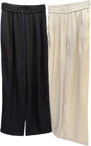 Milumia Women's Wide Leg Polka Dots Rhinestone Pants Elastic Waist Dressy Casual Trousers in Saudi Arabia